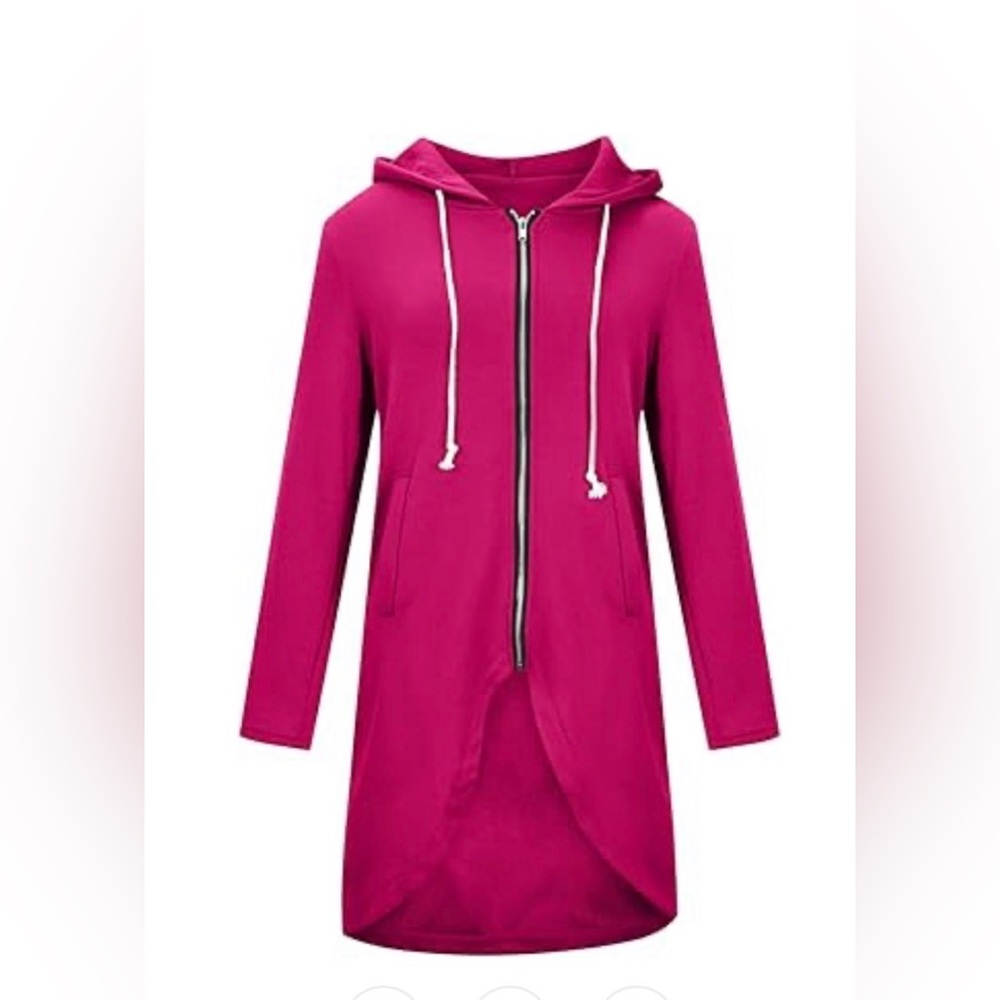 Women's Pink Hooded Zip-Up Mid-Length - Picture 2 of 4